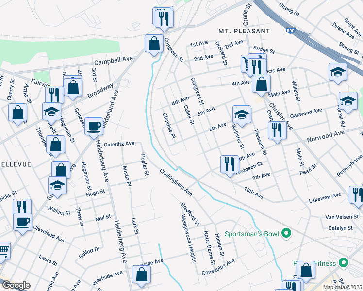 map of restaurants, bars, coffee shops, grocery stores, and more near 1606 6th Avenue in Schenectady