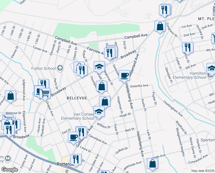 map of restaurants, bars, coffee shops, grocery stores, and more near 903 Bradt Street in Schenectady