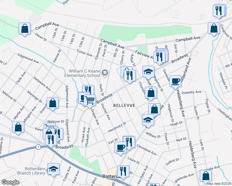 map of restaurants, bars, coffee shops, grocery stores, and more near 517 Cleveland Avenue in Schenectady
