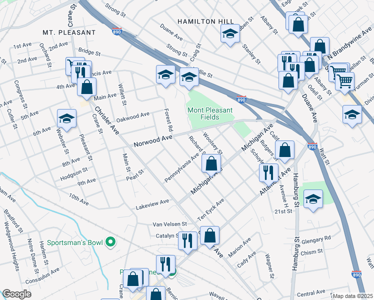 map of restaurants, bars, coffee shops, grocery stores, and more near 1376 Santa Fe Street in Schenectady