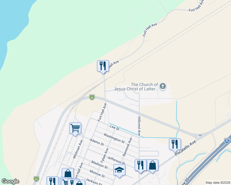 map of restaurants, bars, coffee shops, grocery stores, and more near 330 Autumn Way in American Falls