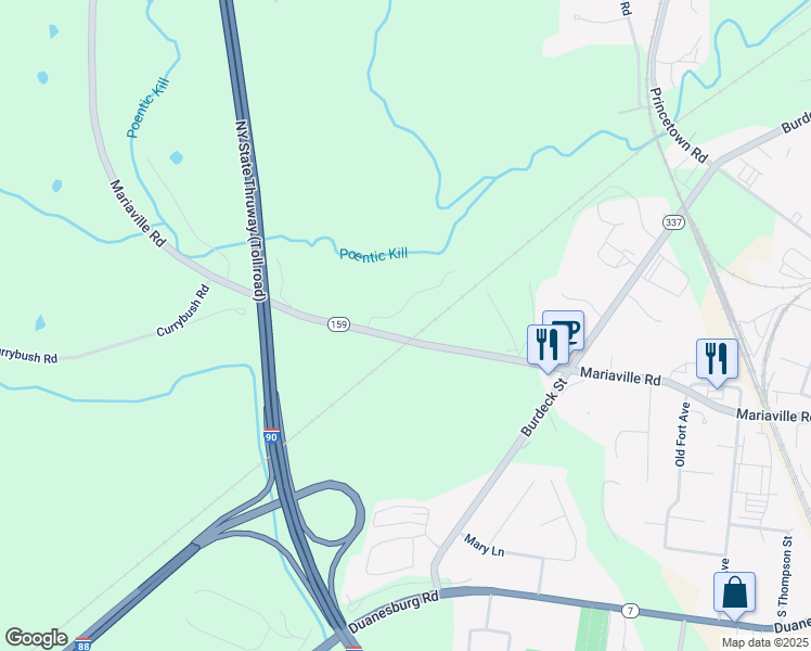 map of restaurants, bars, coffee shops, grocery stores, and more near 1 1/2 Cimino Lane in Schenectady