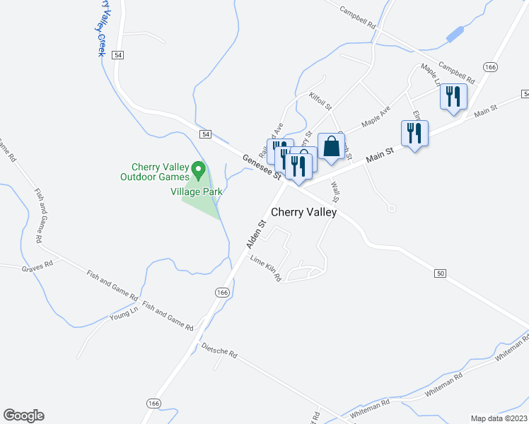 map of restaurants, bars, coffee shops, grocery stores, and more near 55 Alden Street in Cherry Valley