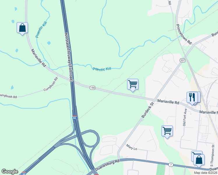 map of restaurants, bars, coffee shops, grocery stores, and more near 1 1/2 Cimino Lane in Schenectady