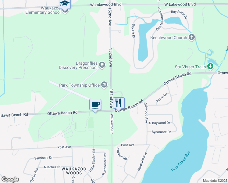 map of restaurants, bars, coffee shops, grocery stores, and more near 1134 Ambertrace Drive in Holland