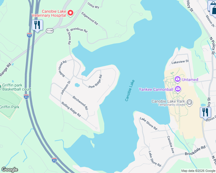 map of restaurants, bars, coffee shops, grocery stores, and more near 56 West Shore Road in Windham