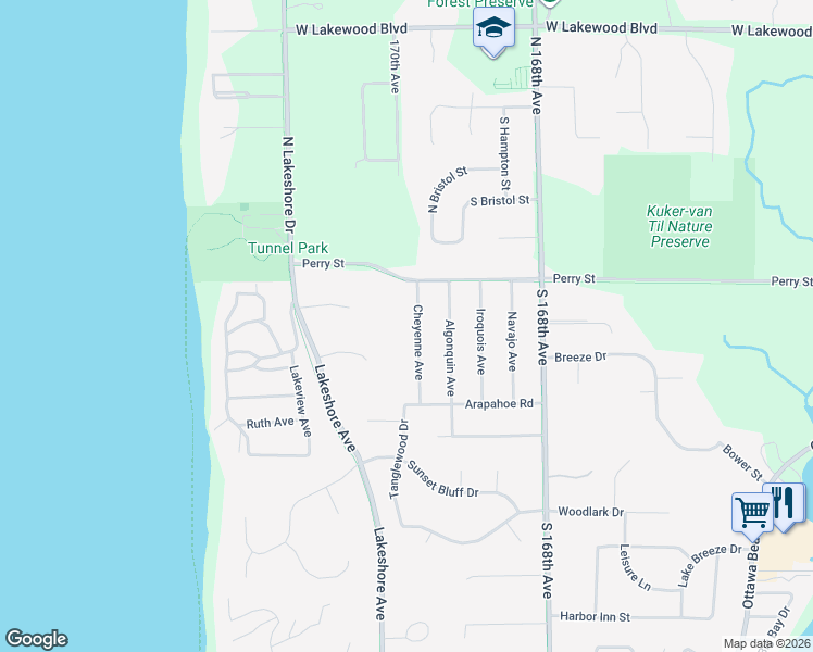 map of restaurants, bars, coffee shops, grocery stores, and more near 84 Cheyenne Avenue in Holland