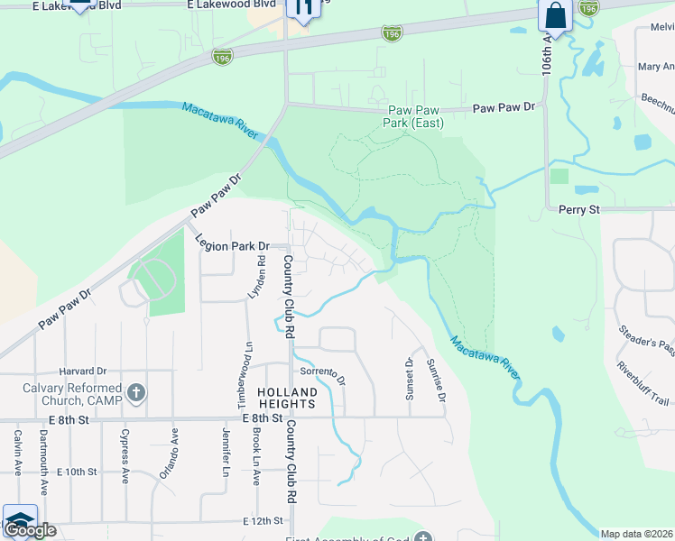 map of restaurants, bars, coffee shops, grocery stores, and more near 1217 Waterwalk Drive in Holland