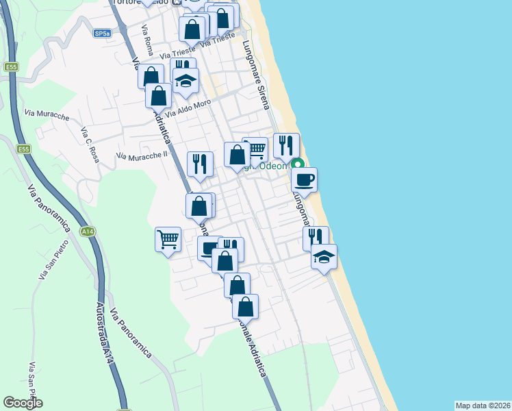 map of restaurants, bars, coffee shops, grocery stores, and more near 6 Via Ignazio Silone in Tortoreto Lido