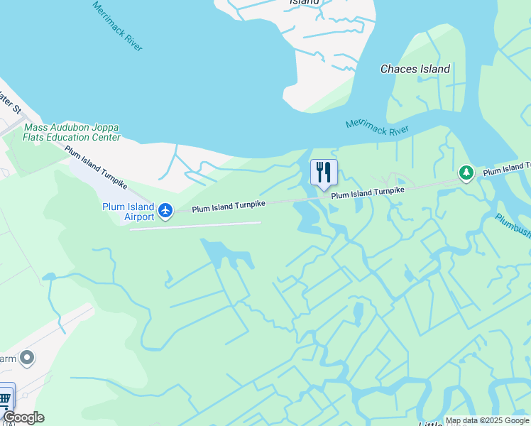 map of restaurants, bars, coffee shops, grocery stores, and more near 28 Plum Island Turnpike in Newbury