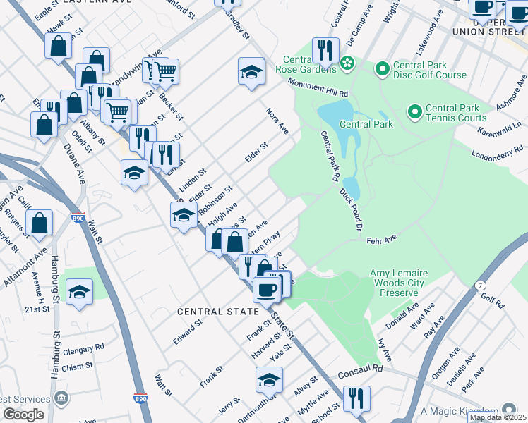 map of restaurants, bars, coffee shops, grocery stores, and more near 115 James Street in Schenectady