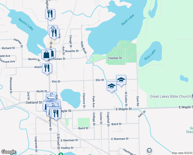 map of restaurants, bars, coffee shops, grocery stores, and more near 208 Park Avenue in Holly