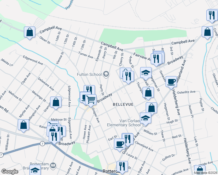 map of restaurants, bars, coffee shops, grocery stores, and more near 460 Harrison Avenue in Schenectady