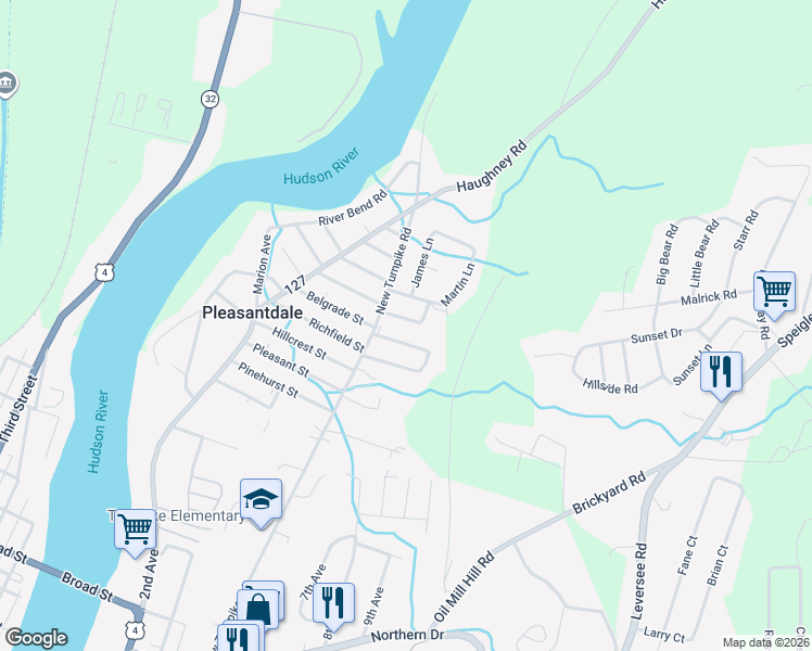 map of restaurants, bars, coffee shops, grocery stores, and more near 6 Fremont Lane in Troy
