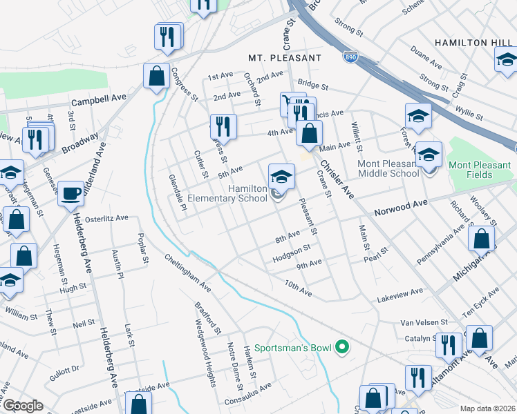 map of restaurants, bars, coffee shops, grocery stores, and more near 1340 6th Avenue in Schenectady