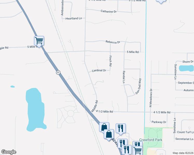 map of restaurants, bars, coffee shops, grocery stores, and more near 2823 Cardinal Drive in Racine