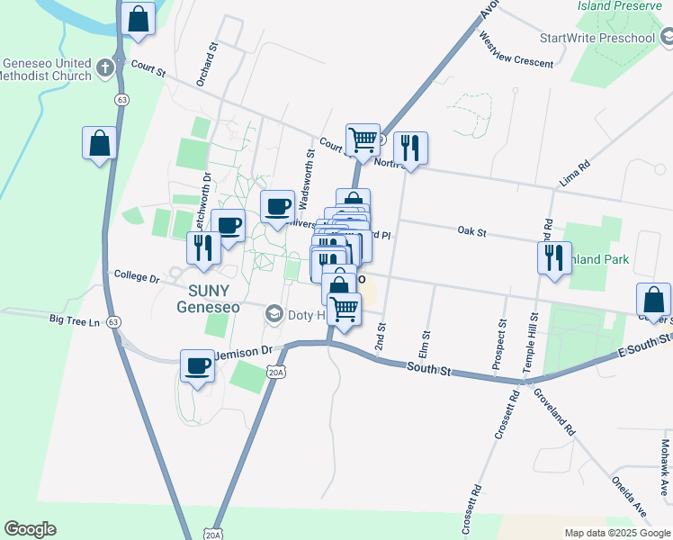 map of restaurants, bars, coffee shops, grocery stores, and more near in Geneseo