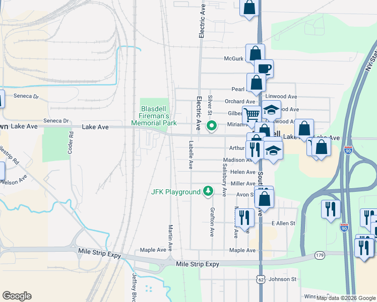 map of restaurants, bars, coffee shops, grocery stores, and more near 117 Arthur Avenue in Buffalo