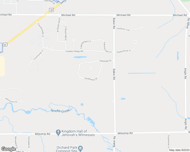 map of restaurants, bars, coffee shops, grocery stores, and more near 48 Southwick Drive in Orchard Park