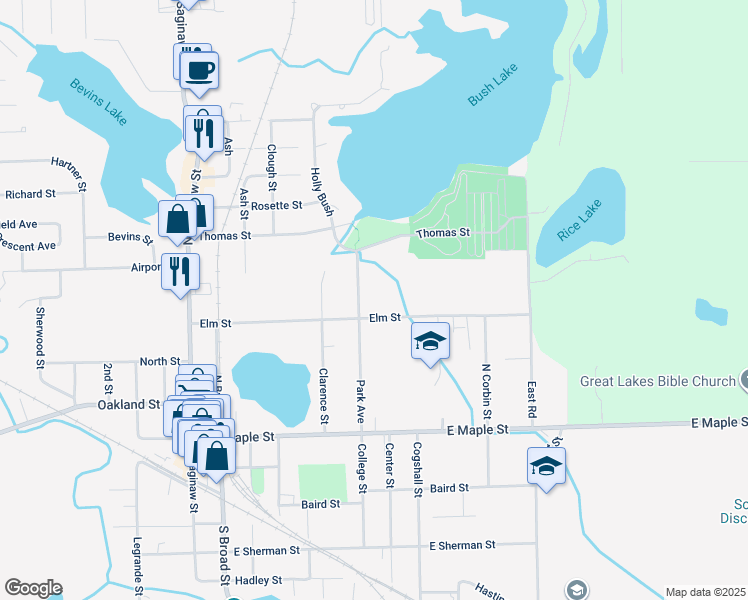 map of restaurants, bars, coffee shops, grocery stores, and more near 208 Park Avenue in Holly