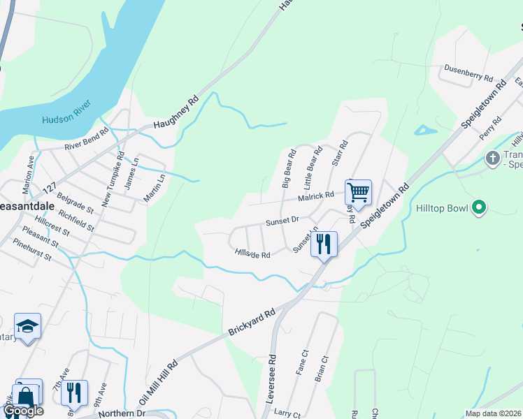 map of restaurants, bars, coffee shops, grocery stores, and more near 311 Malrick Road in Troy