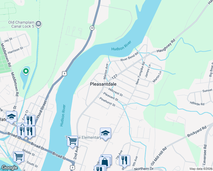 map of restaurants, bars, coffee shops, grocery stores, and more near in Pleasantdale