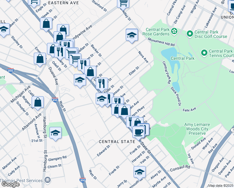 map of restaurants, bars, coffee shops, grocery stores, and more near 47 Robinson Street in Schenectady