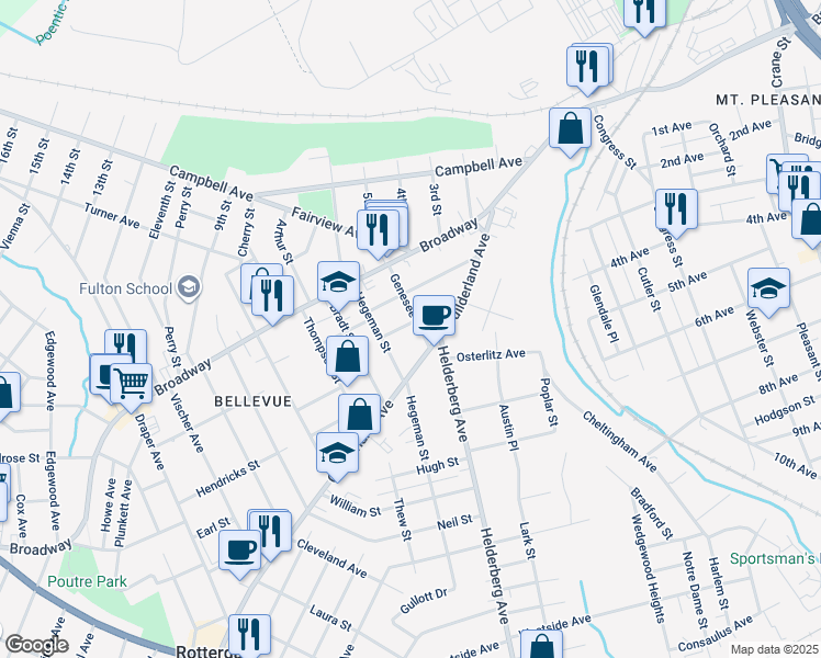 map of restaurants, bars, coffee shops, grocery stores, and more near 2008 Wabash Avenue in Schenectady