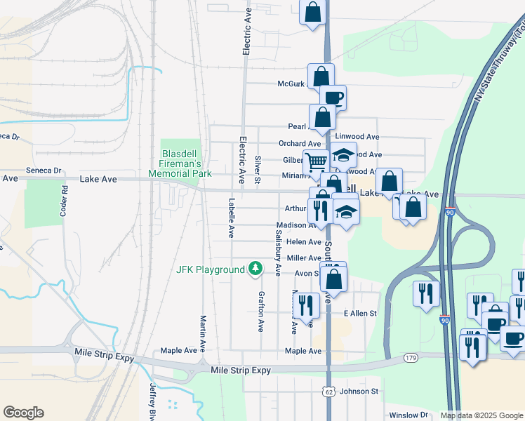 map of restaurants, bars, coffee shops, grocery stores, and more near 86 Arthur Avenue in Blasdell