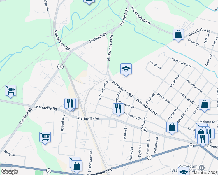 map of restaurants, bars, coffee shops, grocery stores, and more near 60 Niskayuna Street in Rotterdam