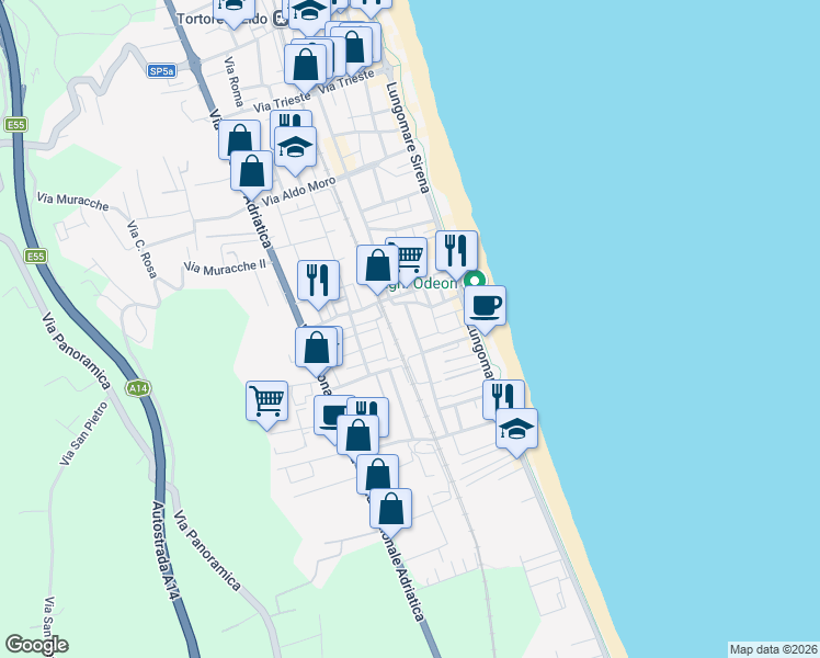 map of restaurants, bars, coffee shops, grocery stores, and more near 6 Via Ignazio Silone in Tortoreto Lido