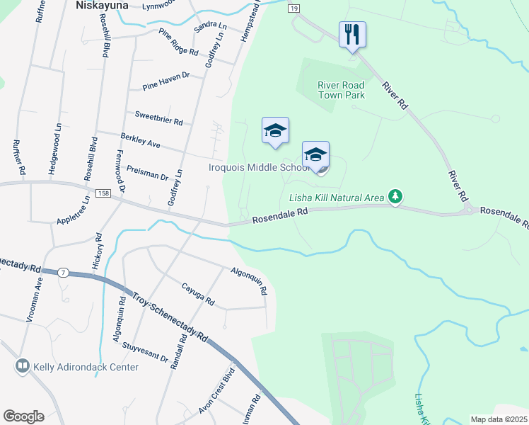 map of restaurants, bars, coffee shops, grocery stores, and more near 2421 Rosendale Road in Schenectady County