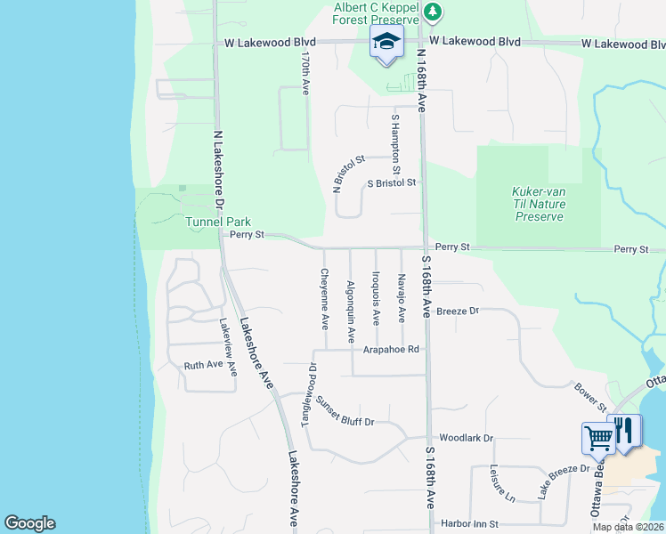 map of restaurants, bars, coffee shops, grocery stores, and more near 10 Cheyenne Avenue in Holland
