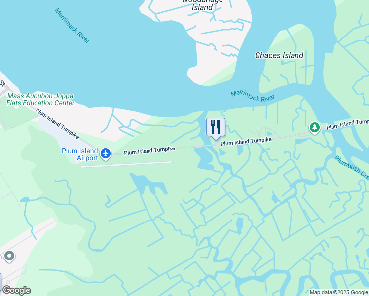 map of restaurants, bars, coffee shops, grocery stores, and more near 28 Plum Island Turnpike in Newbury