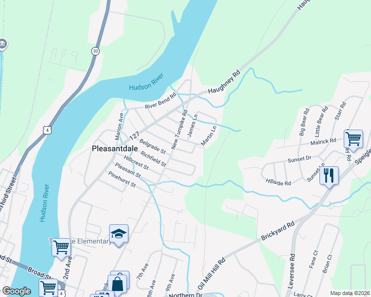 map of restaurants, bars, coffee shops, grocery stores, and more near 6 Fremont Ln in Troy