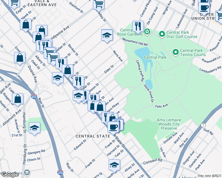 map of restaurants, bars, coffee shops, grocery stores, and more near 115 James Street in Schenectady