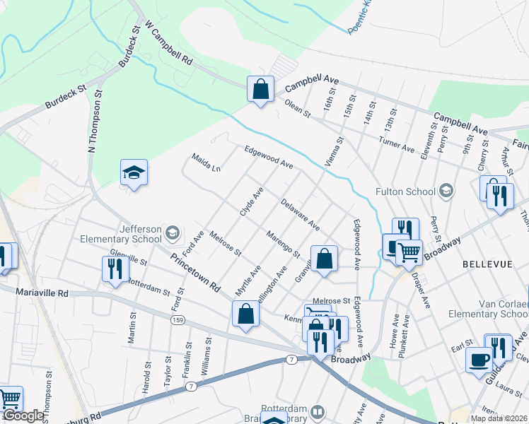 map of restaurants, bars, coffee shops, grocery stores, and more near 2833 Caroline Avenue in Rotterdam