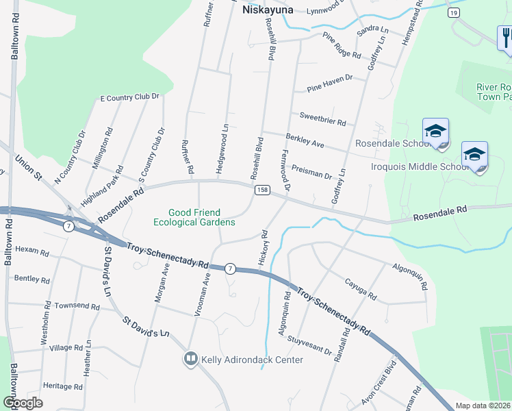 map of restaurants, bars, coffee shops, grocery stores, and more near 2178 Appletree Lane in Schenectady County