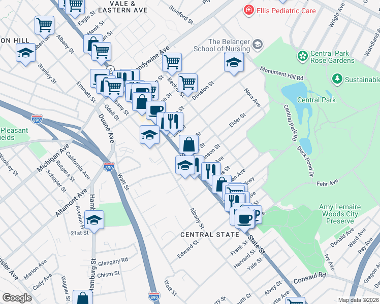 map of restaurants, bars, coffee shops, grocery stores, and more near 15 Elder Street in Schenectady