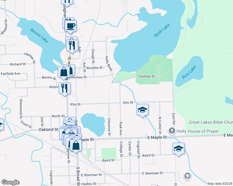 map of restaurants, bars, coffee shops, grocery stores, and more near 208 Park Avenue in Holly