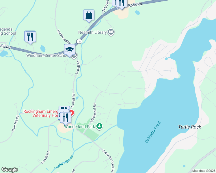 map of restaurants, bars, coffee shops, grocery stores, and more near 31 Ministerial Road in Windham