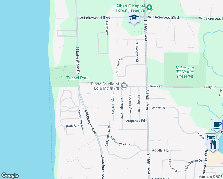 map of restaurants, bars, coffee shops, grocery stores, and more near 10 Cheyenne Avenue in Holland