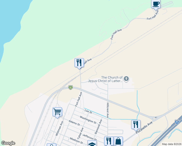 map of restaurants, bars, coffee shops, grocery stores, and more near 360-398 Autumn Way in American Falls