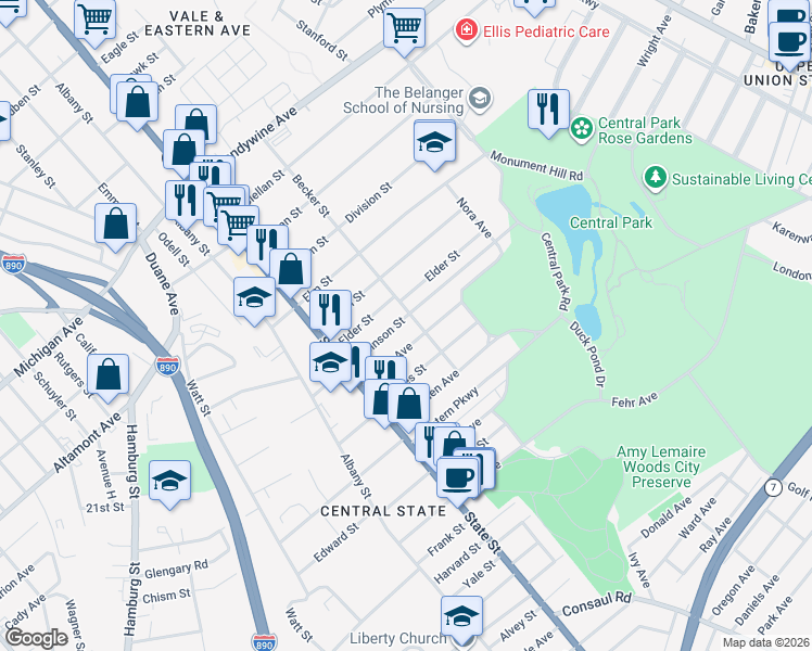 map of restaurants, bars, coffee shops, grocery stores, and more near 87 Haigh Avenue in Schenectady