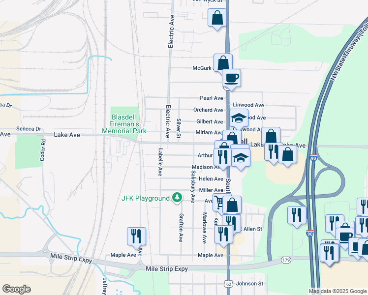 map of restaurants, bars, coffee shops, grocery stores, and more near 86 Arthur Avenue in Blasdell