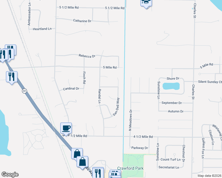 map of restaurants, bars, coffee shops, grocery stores, and more near 2550 Amys Bend in Racine