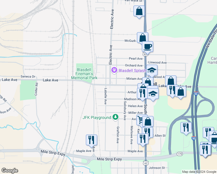 map of restaurants, bars, coffee shops, grocery stores, and more near 114 Lake Avenue in Buffalo