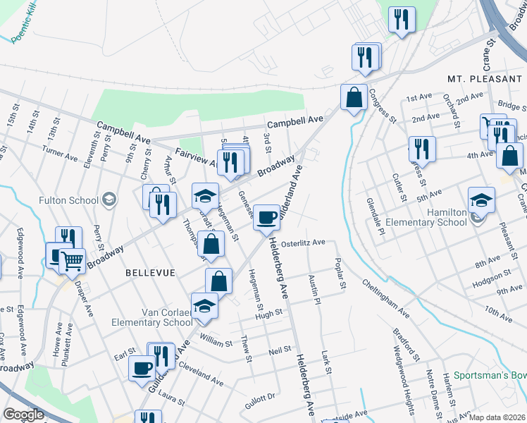map of restaurants, bars, coffee shops, grocery stores, and more near 1939 Wabash Avenue in Schenectady