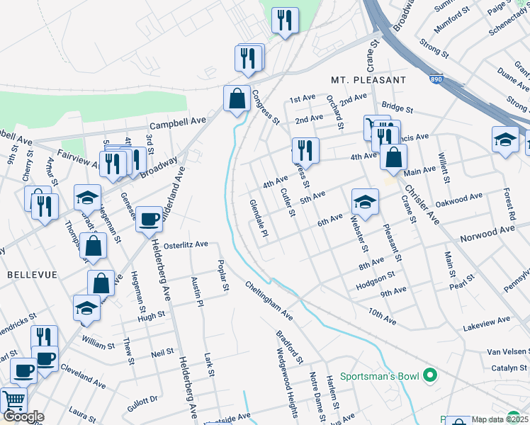 map of restaurants, bars, coffee shops, grocery stores, and more near 946 Davis Terrace in Schenectady
