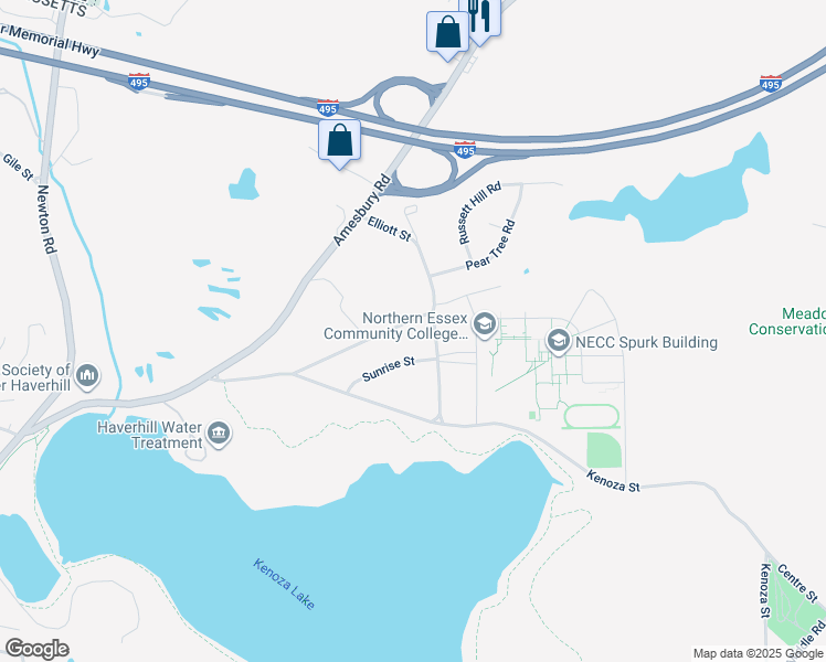 map of restaurants, bars, coffee shops, grocery stores, and more near 50 Sunrise Street in Haverhill